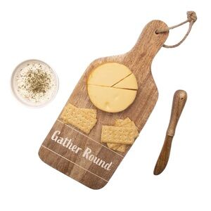 Wooden "Gather Round" Cheese Serving Board with Spreader - NWT